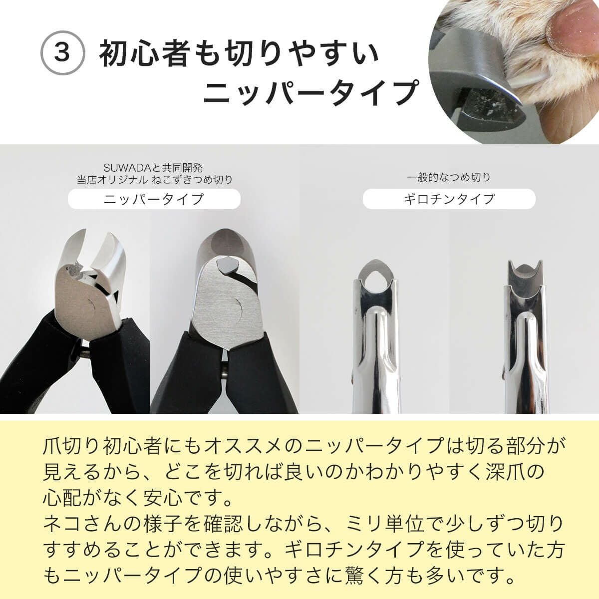 猫の爪切りが怖い初心者におすすめ。SUWADA製ニッパー