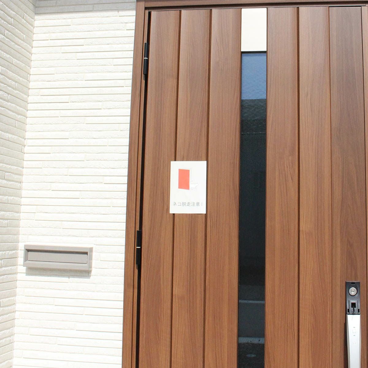 玄関に繰り返し貼ってはがせる特殊素材で便利。飛び出し防止ステッカードアネコいますLARGE