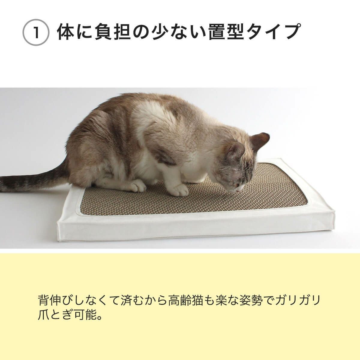 猫用の布製爪とぎベッド。体がはみ出るストレス対策におすすめ