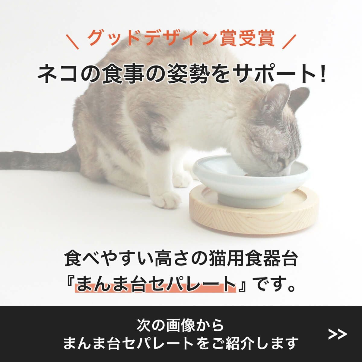 猫がご飯を吐く対策。高さ調整可の餌台 まんま台セパレートハーフ