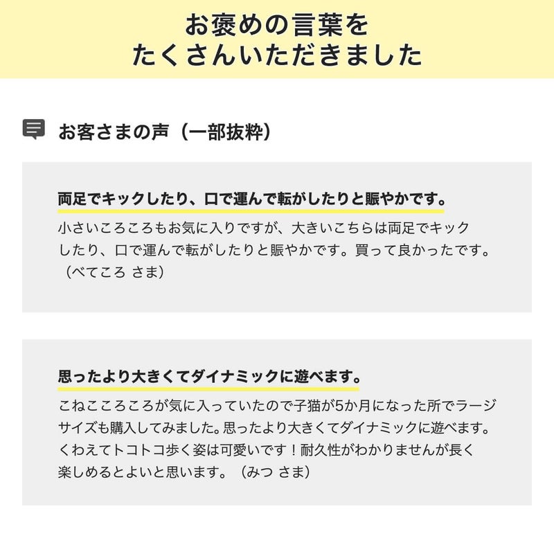 ねこずきころころLARGEお客様の声