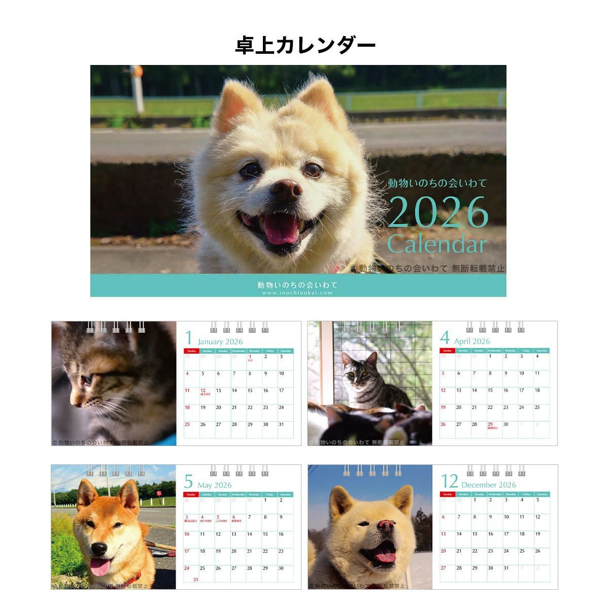 保護猫・保護犬を救う】動物いのちの会いわて 2026カレンダー